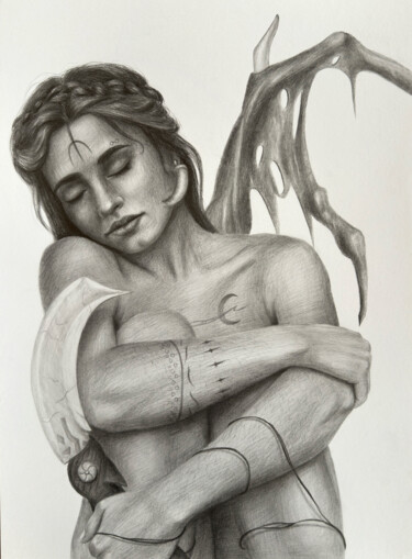 Drawing titled "fallen angel" by Vitaly.Arts, Original Artwork, Pencil