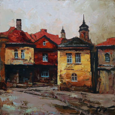 Painting titled "The city is silent" by Vitaly Gunaza, Original Artwork, Oil Mounted on Wood Stretcher frame