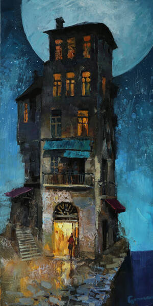 Painting titled "Somewhere on the ed…" by Vitaly Gunaza, Original Artwork, Oil Mounted on Wood Stretcher frame