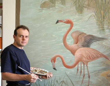 "Flamingos" başlıklı Tablo Vitaly Moiseev tarafından, Orijinal sanat, Akrilik