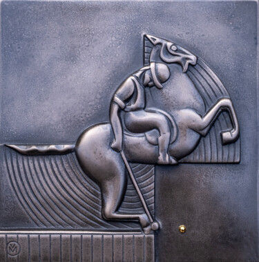 Sculpture titled ""POLO PLAYER"" by Vitaly Moiseev, Original Artwork, Bronze Mounted on Other rigid panel