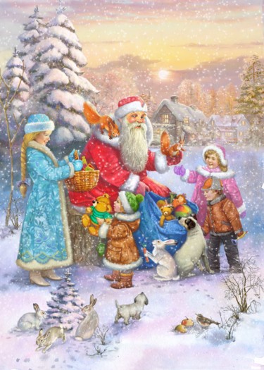 Pittura intitolato "Happy new year frie…" da Vitaly Dudarenko, Opera d'arte originale, Gouache