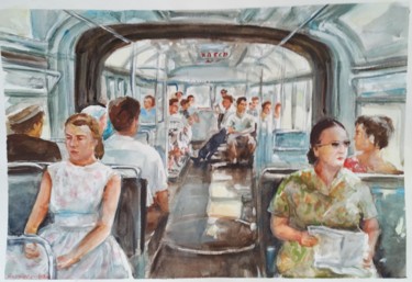 Painting titled "Bus route number 11" by Vitalii Gatsutsyn (Ialpachek Levi), Original Artwork, Watercolor