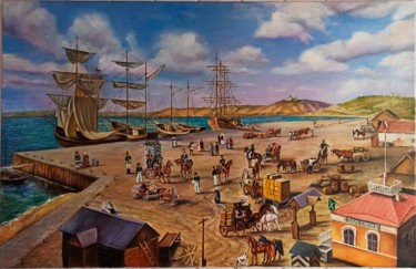Painting titled "Maritime Customs of…" by Vitalii Gatsutsyn (Ialpachek Levi), Original Artwork, Oil Mounted on Wood Stretche…