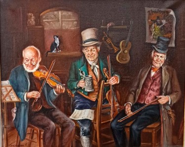 Pintura titulada "trio of drunken mus…" por Vitalii Gatsutsyn (Ialpachek Levi), Obra de arte original, Oleo
