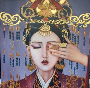 「Japanese meditating…」というタイトルの絵画 Виталий Гацуцын (Ялпачек-Леви)によって, オリジナルのアートワーク, オイル ウッドストレッチャーフレームにマウント
