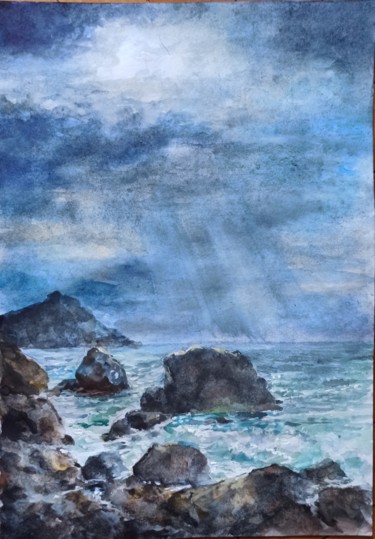 Painting titled "The first ray of su…" by Vitalii Gatsutsyn (Ialpachek Levi), Original Artwork, Watercolor