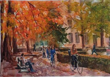 Painting titled "Autumn in the campus" by Vitalii Gatsutsyn (Ialpachek Levi), Original Artwork, Watercolor