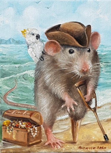 Painting titled "Pirate Rat John Sil…" by Vitalii Gatsutsyn (Ialpachek Levi), Original Artwork, Oil Mounted on Wood Stretche…