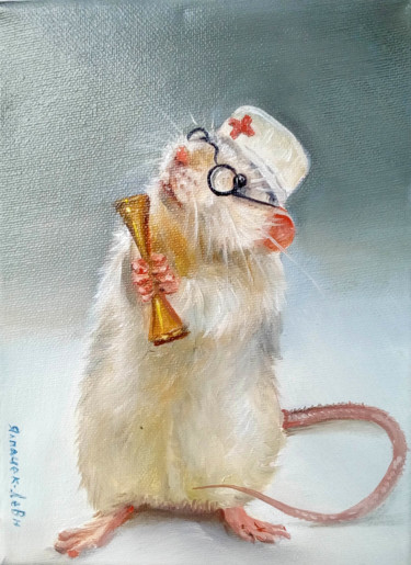 Painting titled "Rat Doctor" by Vitalii Gatsutsyn (Ialpachek Levi), Original Artwork, Oil Mounted on Wood Stretcher frame