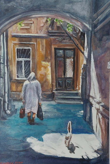 Painting titled "For the Good Cat in…" by Vitalii Gatsutsyn (Ialpachek Levi), Original Artwork, Watercolor