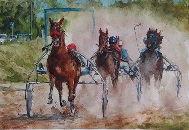Painting titled "Horse races" by Vitalii Gatsutsyn (Ialpachek Levi), Original Artwork, Watercolor
