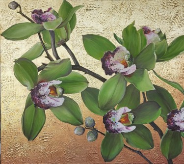 Peinture intitulée "Gold and Orchids" par Vitalii Gatsutsyn (Ialpachek Levi), Œuvre d'art originale, Huile Monté sur Châssis…