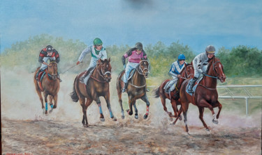 Pittura intitolato "Horse racing 2" da Vitalii Gatsutsyn (Ialpachek Levi), Opera d'arte originale, Olio Montato su Telaio pe…