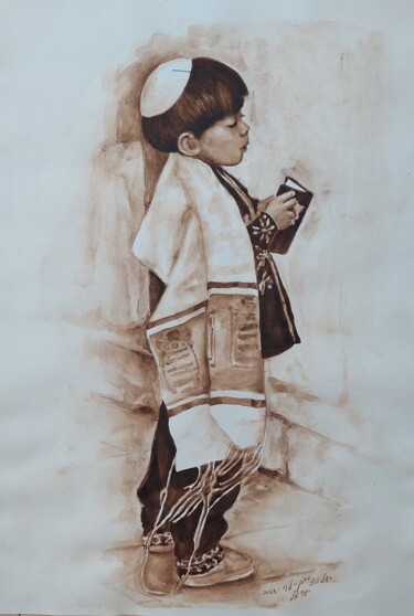Ζωγραφική με τίτλο "Boy praying at the…" από Виталий Гацуцын (Ялпачек-Леви), Αυθεντικά έργα τέχνης, Ακουαρέλα