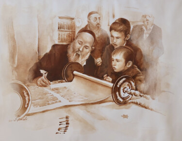 Painting titled "Pupils learn to cop…" by Vitalii Gatsutsyn (Ialpachek Levi), Original Artwork, Watercolor