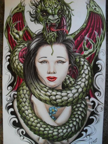 Pintura intitulada "Geisha III" por Vhsantos Vitin, Obras de arte originais