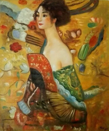 Malarstwo zatytułowany „Gustav Klimt Lady w…” autorstwa Vito Jaouen, Oryginalna praca, Olej