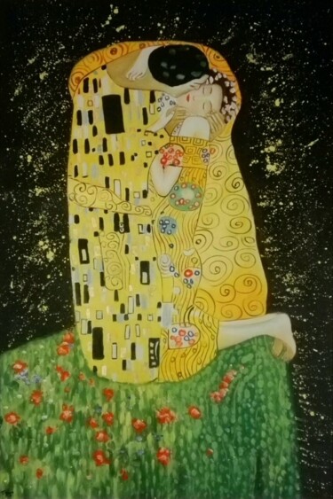 Schilderij getiteld "Gustav Klimt The Ki…" door Vito Jaouen, Origineel Kunstwerk, Olie