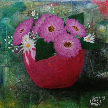 「Flowers in Vase」というタイトルの絵画 Vito Bzhitskiyによって, オリジナルのアートワーク, オイル