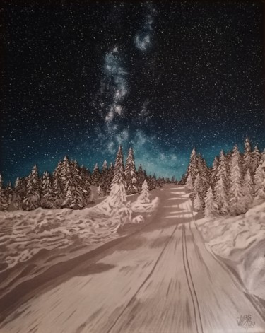 Peinture intitulée "Winters night. Sybe…" par Vito Bzhitskiy, Œuvre d'art originale, Huile