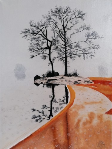 Ζωγραφική με τίτλο "Tree by the Lake" από Vito Bzhitskiy, Αυθεντικά έργα τέχνης, Λάδι