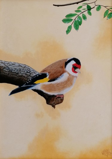Painting titled "Goldfinch" by Vito Bzhitskiy, Original Artwork, Oil
