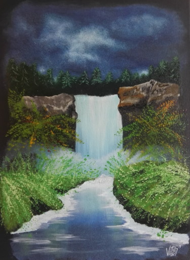 Painting titled "Waterfall" by Vito Bzhitskiy, Original Artwork, Oil