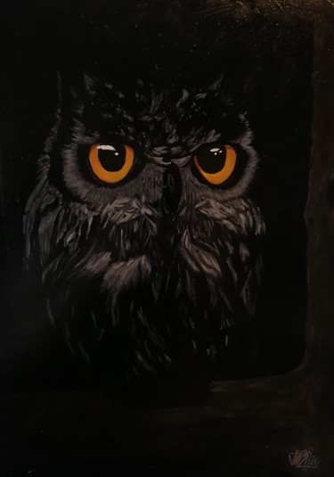 Painting titled "Owl" by Vito Bzhitskiy, Original Artwork, Oil