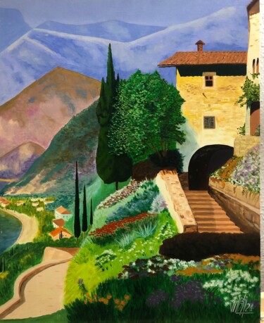 Painting titled "Haus am See" by Vito Bzhitskiy, Original Artwork, Oil