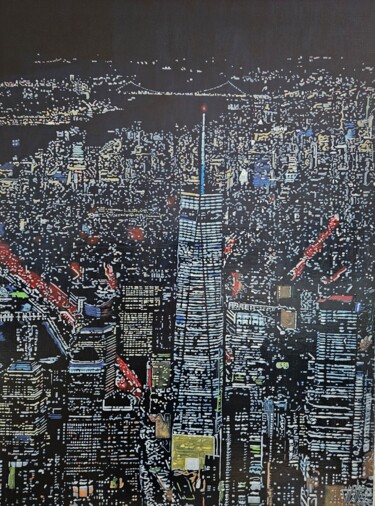 Painting titled "Night City" by Vito Bzhitskiy, Original Artwork, Oil