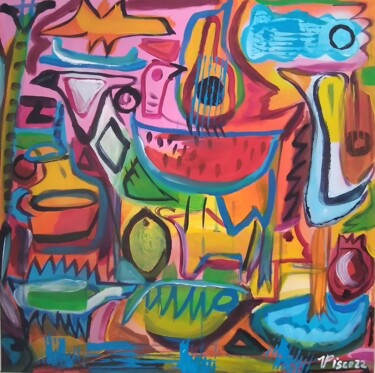 Malerei mit dem Titel "A girafa e o pato" von Vitor Pisco, Original-Kunstwerk, Acryl