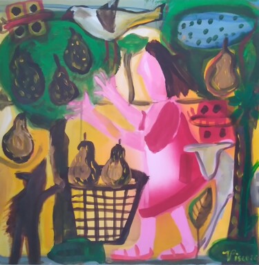 Painting titled "Apanhando pêras com…" by Vitor Pisco, Original Artwork, Acrylic