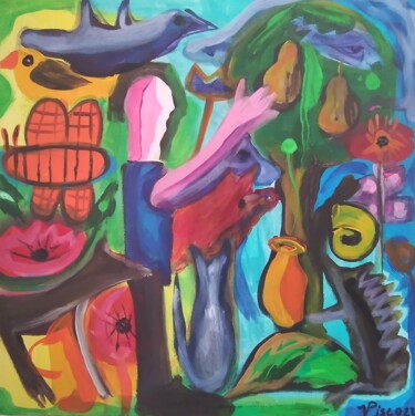 Malerei mit dem Titel "Um dia na quinta" von Vitor Pisco, Original-Kunstwerk, Acryl