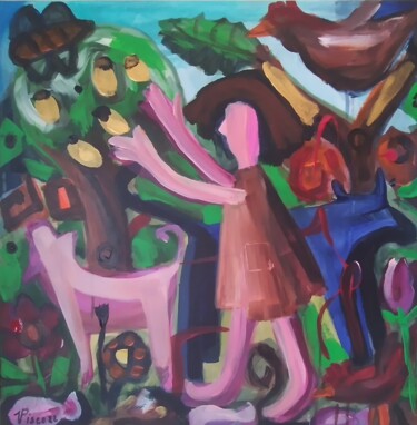 Malerei mit dem Titel "Apanhando bolotas c…" von Vitor Pisco, Original-Kunstwerk, Acryl