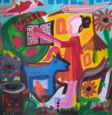 Painting titled "Ler nas árvores" by Vitor Pisco, Original Artwork, Acrylic