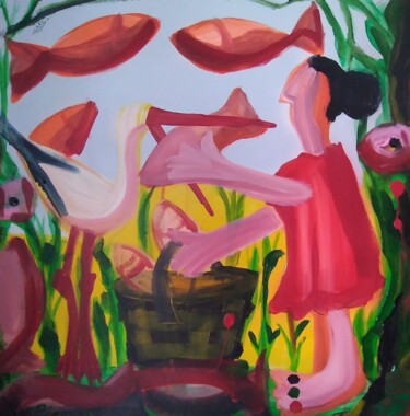 Painting titled "O Lanche da cegonha" by Vitor Pisco, Original Artwork, Acrylic