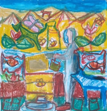 Painting titled "O apicultor" by Vitor Pisco, Original Artwork, Pastel