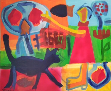 Pintura intitulada "Apanhando romãs com…" por Vitor Pisco, Obras de arte originais, Acrílico