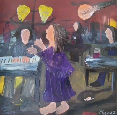 Malarstwo zatytułowany „Fado ao piano” autorstwa Vitor Pisco, Oryginalna praca, Akryl