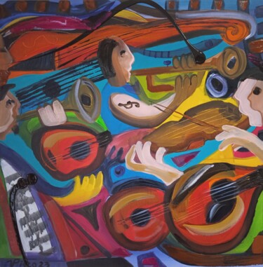Schilderij getiteld "Chamar a música" door Vitor Pisco, Origineel Kunstwerk, Acryl