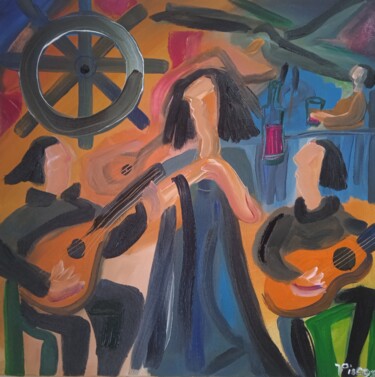 Painting titled "Fado no Beato" by Vitor Pisco, Original Artwork, Acrylic Mounted on Wood Stretcher frame
