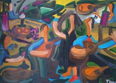 Pintura titulada "Fado no Salão" por Vitor Pisco, Obra de arte original, Acrílico Montado en Bastidor de camilla de madera