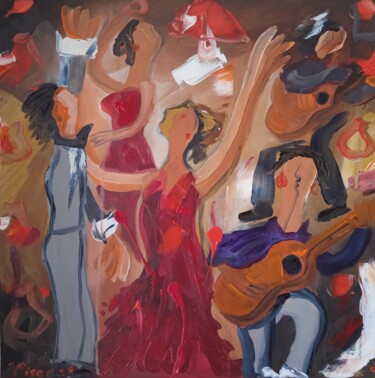 Malerei mit dem Titel "Sevilhanas/ Flamenco" von Vitor Pisco, Original-Kunstwerk, Acryl