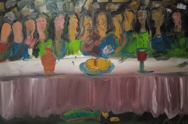 Painting titled "The last supper" by Vitor Pisco, Original Artwork, Oil
