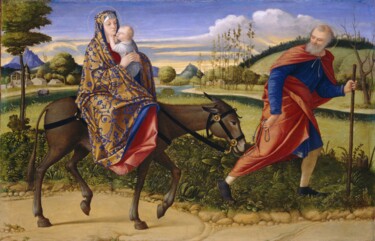 Peinture intitulée "La fuite en Égypte" par Vittore Carpaccio, Œuvre d'art originale, Huile