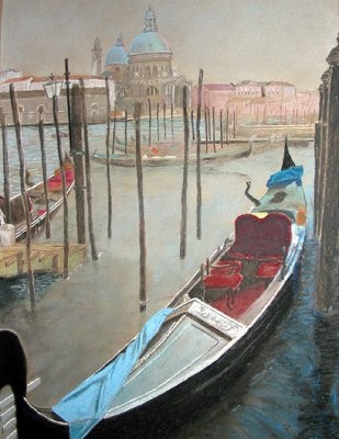 Peinture intitulée "Gondoles devant la…" par Victor Valente, Œuvre d'art originale