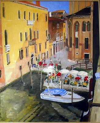 Peinture intitulée "Terrasse vénitienne" par Victor Valente, Œuvre d'art originale
