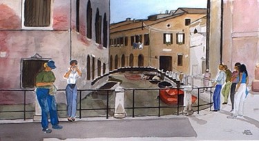 Painting titled "Touristes à Venise" by Victor Valente, Original Artwork