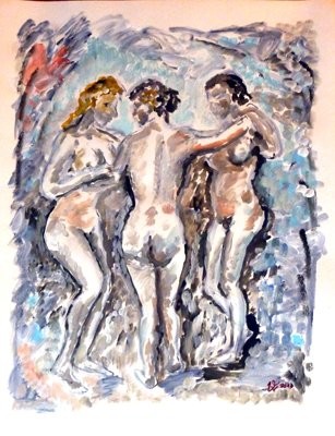 Peinture intitulée "Les trois Grâces (c…" par Victor Valente, Œuvre d'art originale